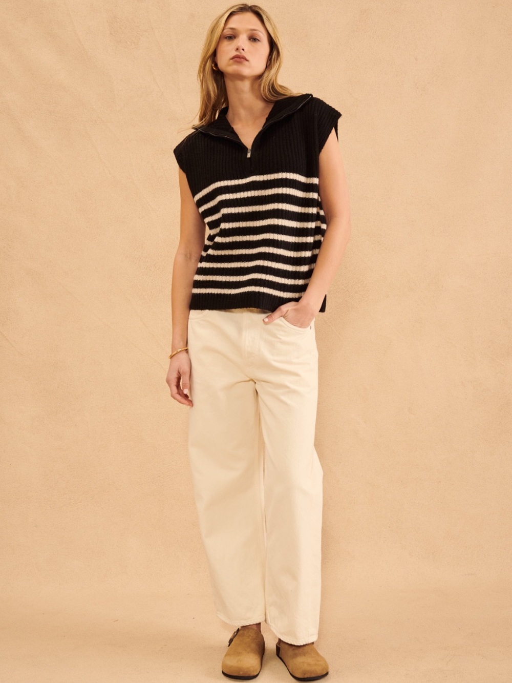 John + Jenn Otto Sleeveless Quarter Zip Sweater- Twilight Zone Size M Like New